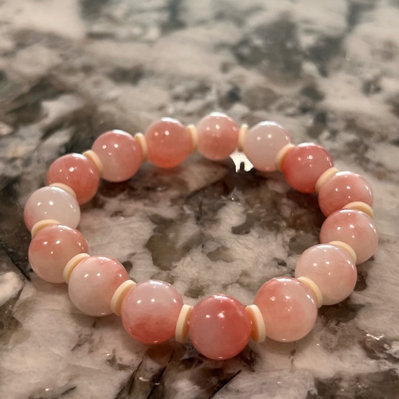 Hand Crafted 10mm Strawberry Rose Quartz Stretch Bracelet by Sky & Seashells - Picture 2 of 3